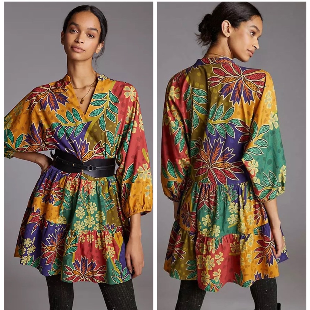 Anthropologie Floral Flowy Mini Dress, Size XS